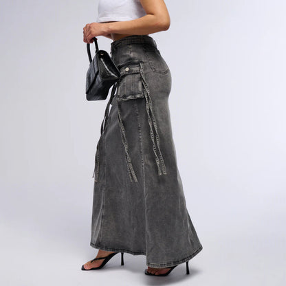 Women's American-style Retro Wrong Waist Denim Overalls Skirt