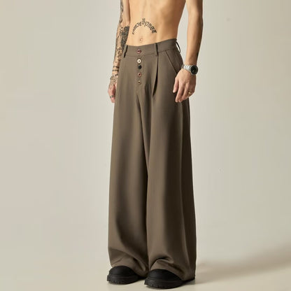 Men's Solid Color Polyester Casual Vertical Tube Wide-leg Pants