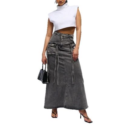 Women's American-style Retro Wrong Waist Denim Overalls Skirt