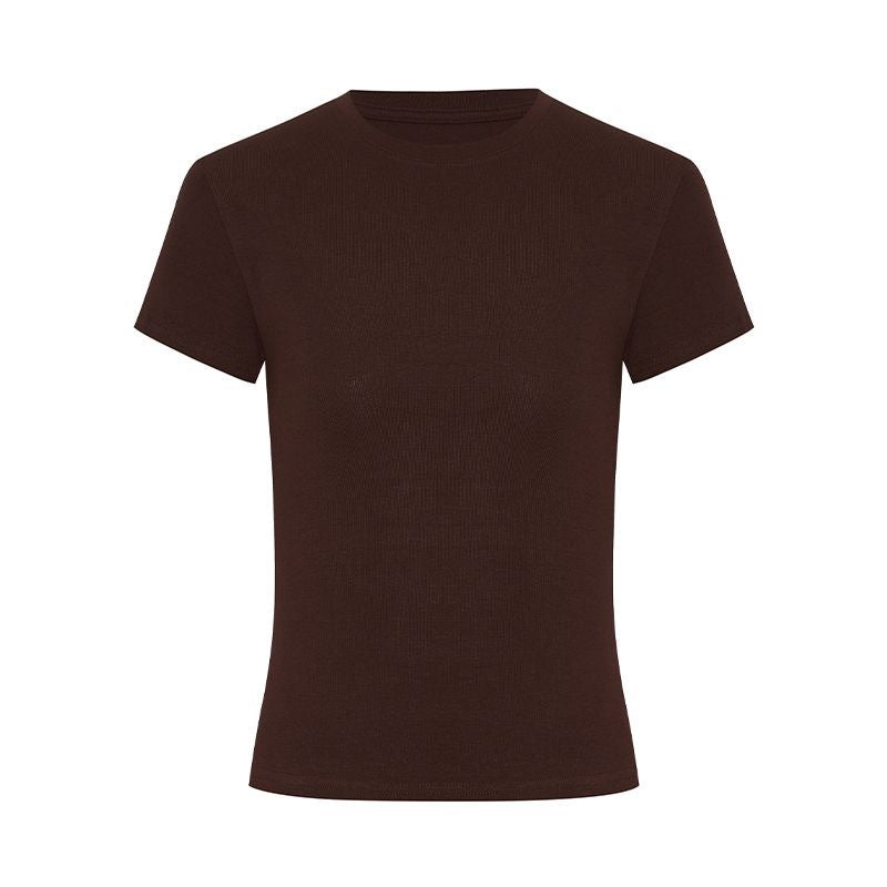 Tight Waist Shoulder T-shirt Top Short Sleeve