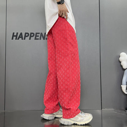 Loose Straight Washed Denim Large Pocket Pants Trendy