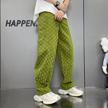 Loose Straight Washed Denim Large Pocket Pants Trendy