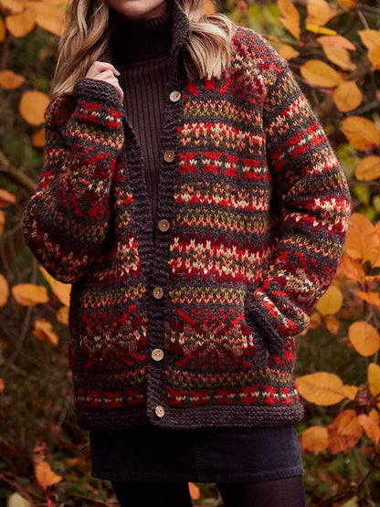 Digital Printing Winter Cardigan Long Sleeve Loose Sweater