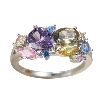 S25 Sterling Silver Dopamine Colorful Flower Zircon High Luxury Magic Color Ring