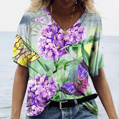 Personalized Animal Print Casual Fashion V-neck Short Sleeve