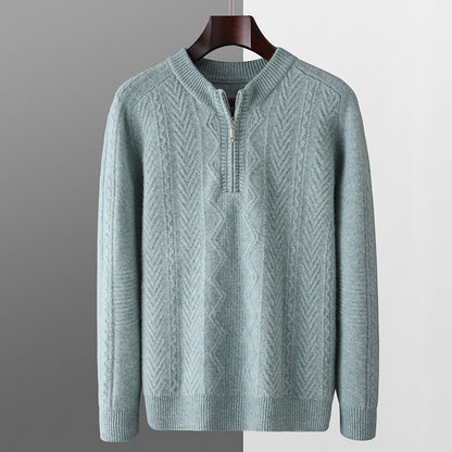 Autumn And Winter Pure Wool Men's Diamond Lattice Loose Half Zipper Sweater