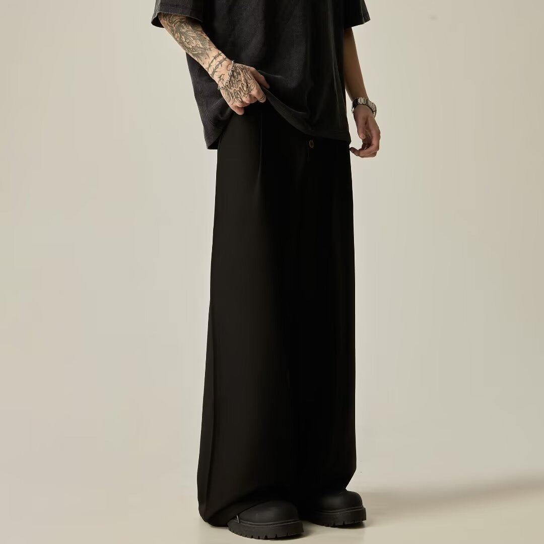 Men's Solid Color Polyester Casual Vertical Tube Wide-leg Pants
