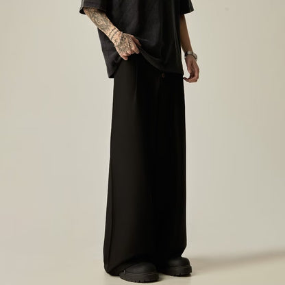 Men's Solid Color Polyester Casual Vertical Tube Wide-leg Pants