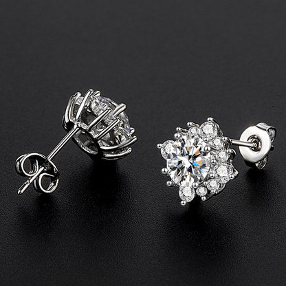 Sterling Silver Needle Moissanite Simple Flower Stud Earrings