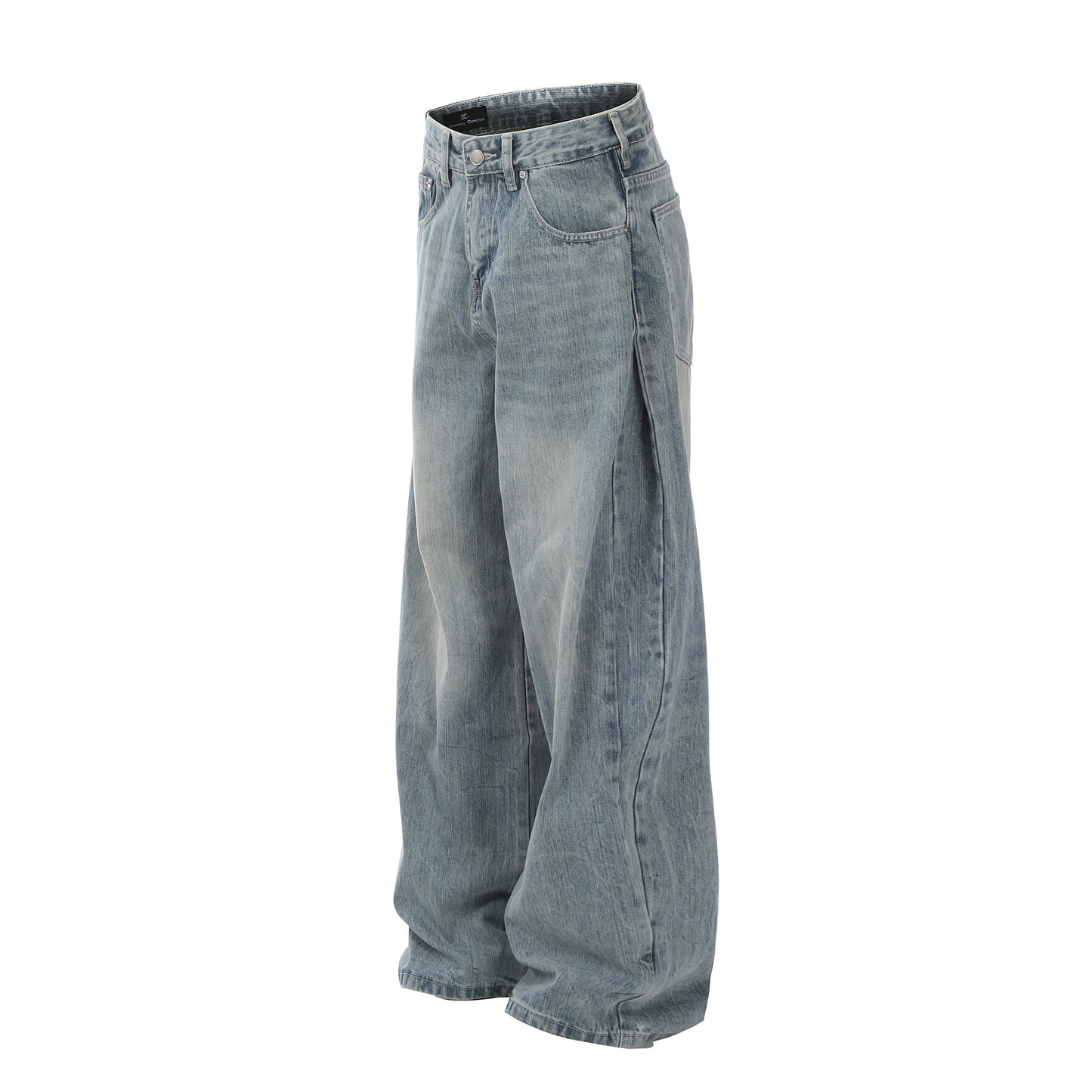 Men's High-grade Washed Blue Deconstructive Design Loose Jeans