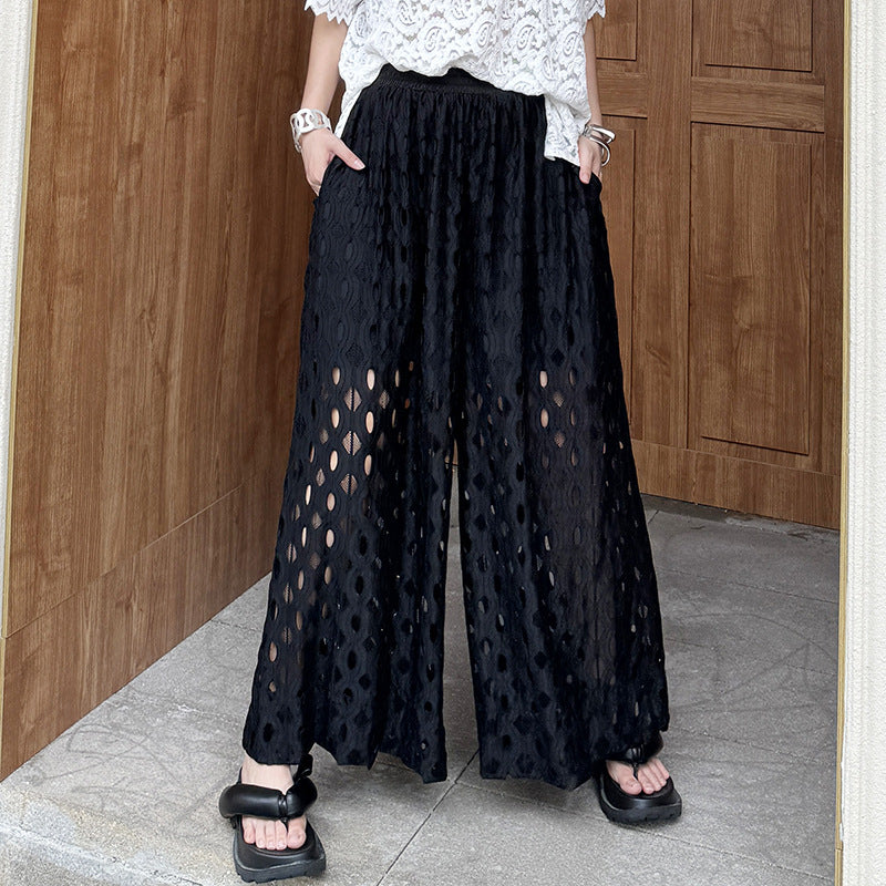 Lace Hollow-out Design Wide-leg Pants
