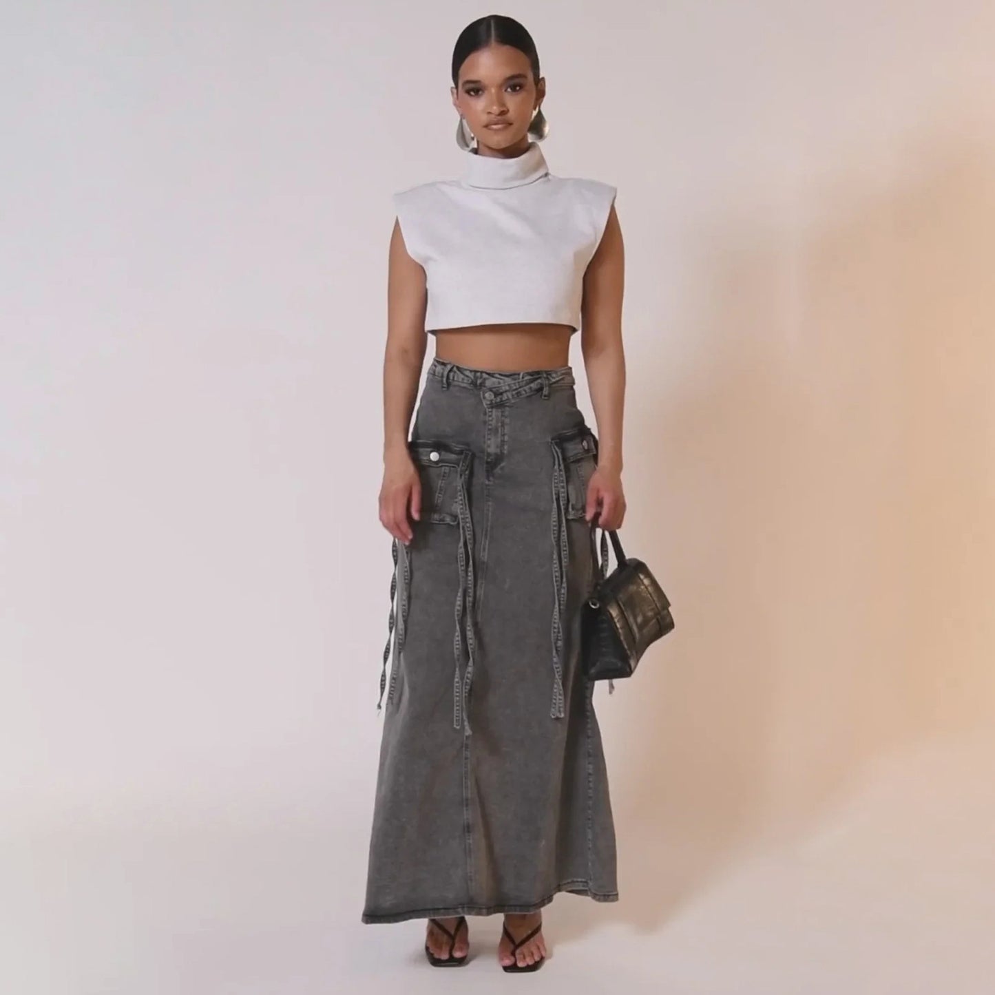 Women's American-style Retro Wrong Waist Denim Overalls Skirt