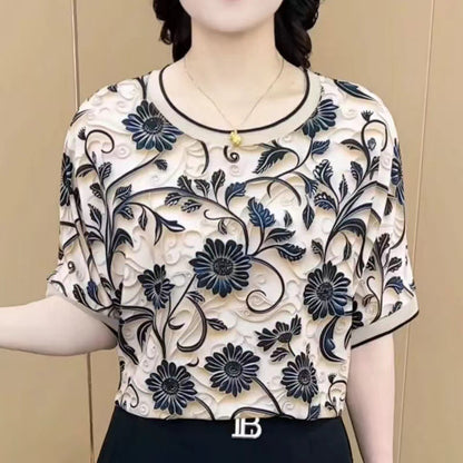 Fashionable Middle-aged And Elderly Design Sense Western Style Youthful-looking Short Sleeve