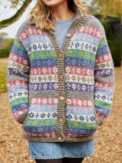 Digital Printing Winter Cardigan Long Sleeve Loose Sweater