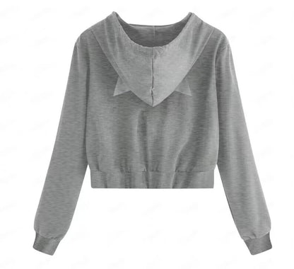 Sweater Rabbit Ears Zipper Hooded Rope