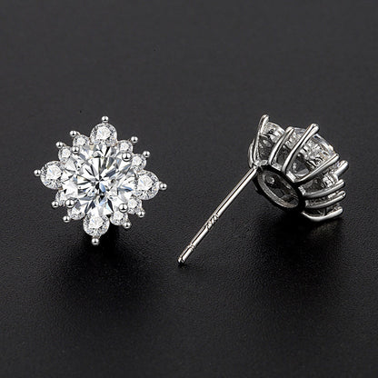 Sterling Silver Needle Moissanite Simple Flower Stud Earrings
