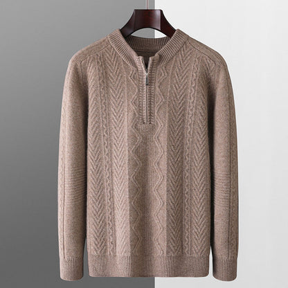 Autumn And Winter Pure Wool Men's Diamond Lattice Loose Half Zipper Sweater