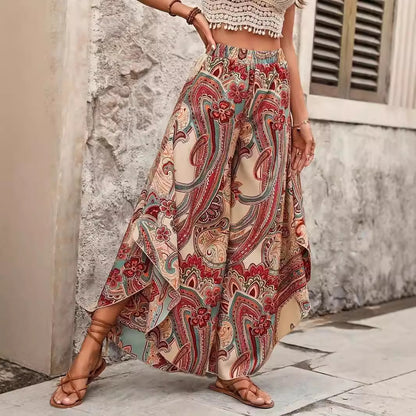 Elegant High Waist Casual Bohemian Vacation Style Wide Leg Pants