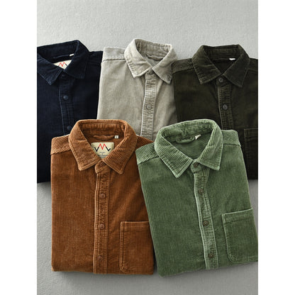 Men's Retro Loose Corduroy Long Sleeve Casual Cotton Shirt