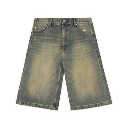 Washed Casual Baggy Straight Trousers Middle Ripped Cropped Pants
