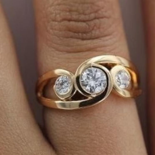 Gold Inlaid Zircon Fashion Geometry Pattern Vintage Ring