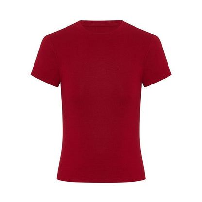 Tight Waist Shoulder T-shirt Top Short Sleeve
