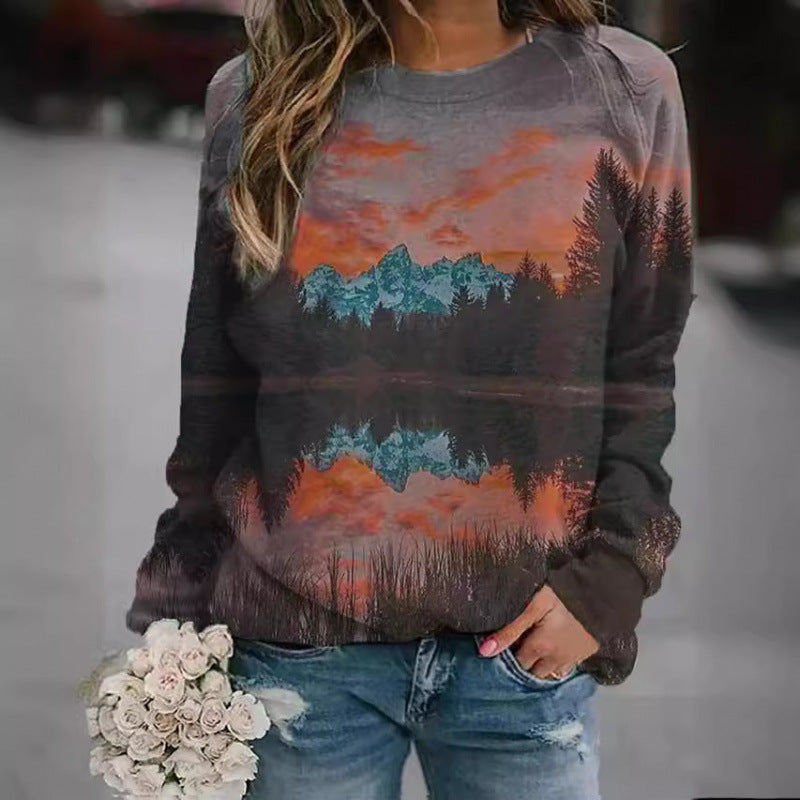 Fashion Floral Print Long-sleeved Women's Sweater