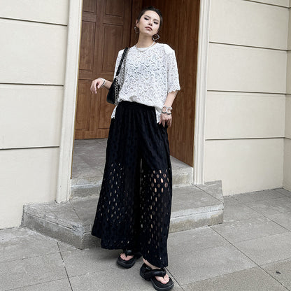 Lace Hollow-out Design Wide-leg Pants