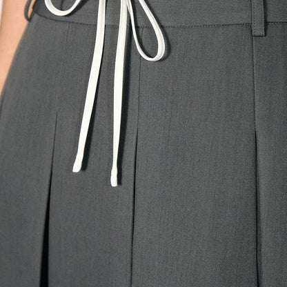 Courtyard Quick Color Drawstring Pleated A- Line Dress Size Half-length Dress Skirt