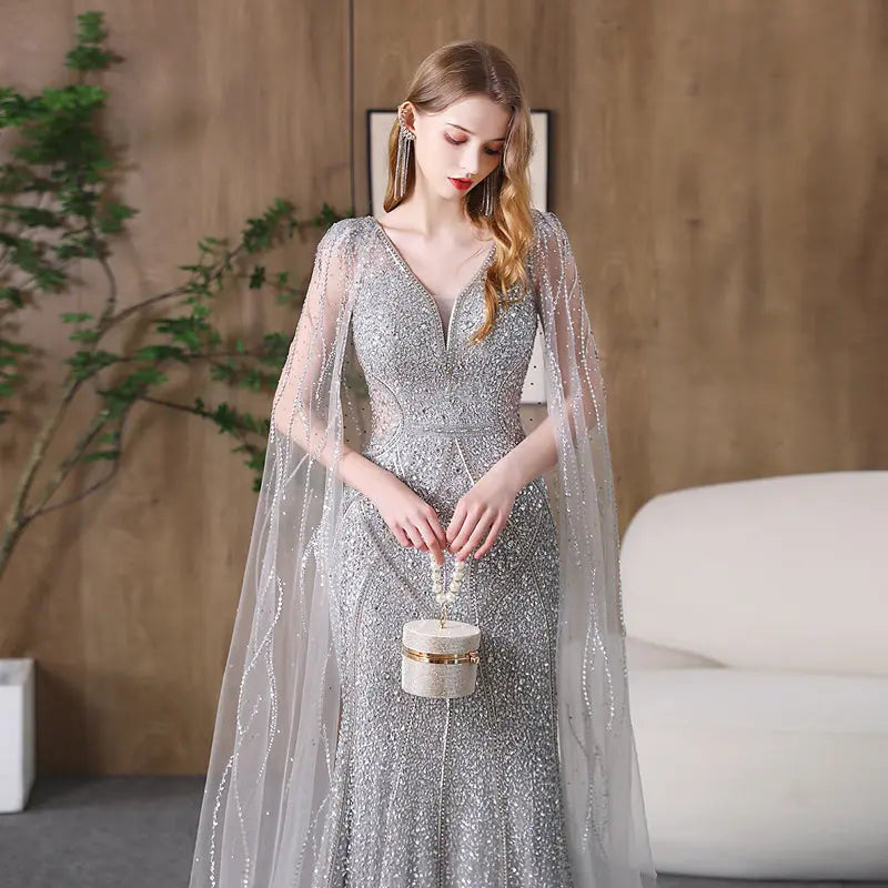 Evening Dress Banquet Slimming Fishtail Host Evening Dress - Ocean Vault