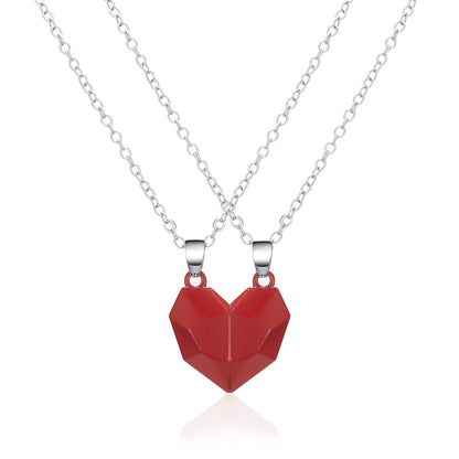 Minimalist Lovers Matching Friendship Heart Pendant Couple Magnetic Distance Faceted Heart Pendant Necklace Couple Jewelry