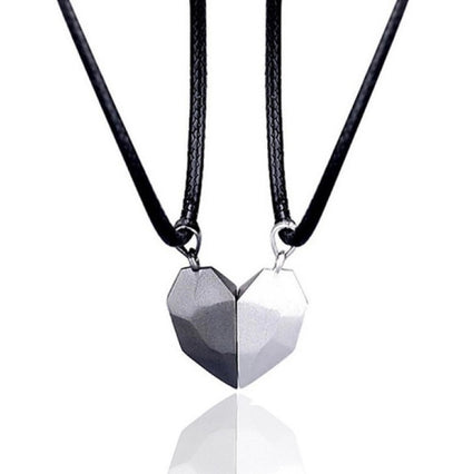 Minimalist Lovers Matching Friendship Heart Pendant Couple Magnetic Distance Faceted Heart Pendant Necklace Couple Jewelry
