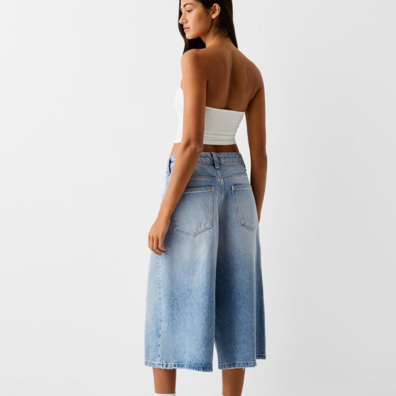 Low Waist Loose Denim Cropped Pants