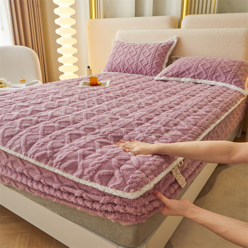 Winter Thicken Thermal Corn Velvet Milk Fiber Quilted Fitted Sheet Fully Surrounded Mattress Non-slip Mattress