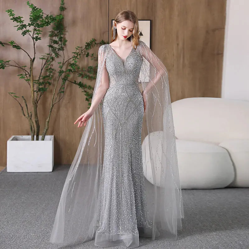 Evening Dress Banquet Slimming Fishtail Host Evening Dress - Ocean Vault