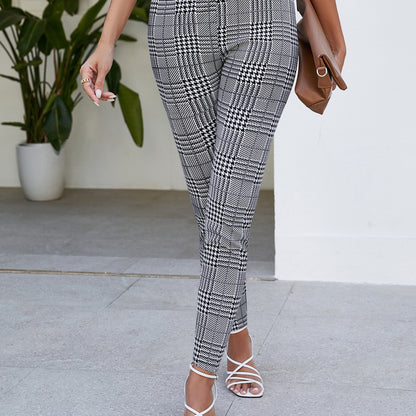 Women's Fashion All-match Skinny Slimming Stretch Quick-drying Checked Harem Pants