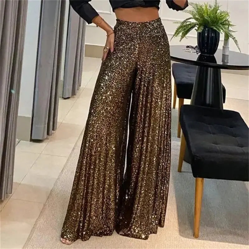 Women's Fashion Solid Color High Waist Straight Wide Leg Pants - Ocean Vault
