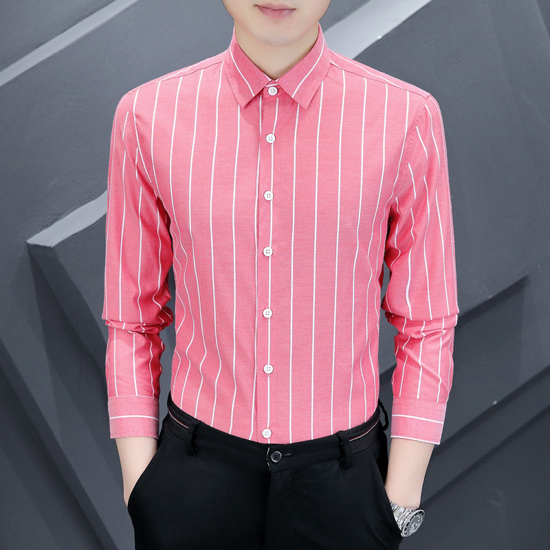 Summer Men's Casual Long-sleeved Striped Shirt