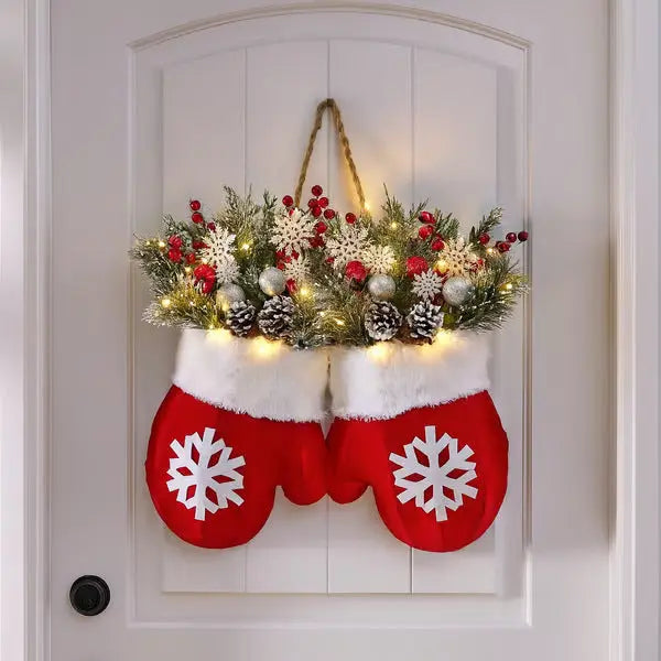 Christmas Garland Creative Glove Shaped Simulated Flower Wreath Window Door Gate Decoration Door Sign Xmas Party Decoration - Ocean Vault