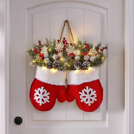 Christmas Garland Creative Glove Shaped Simulated Flower Wreath Window Door Gate Decoration Door Sign Xmas Party Decoration - Ocean Vault