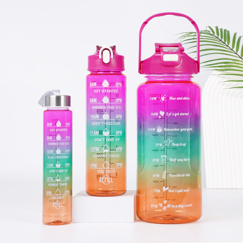 3-in-1 Plastic Straw Double Drink Translucent Outdoor Sports Bottle