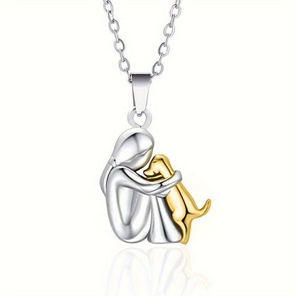 Fashion Little Girl And Dog Hug Necklace