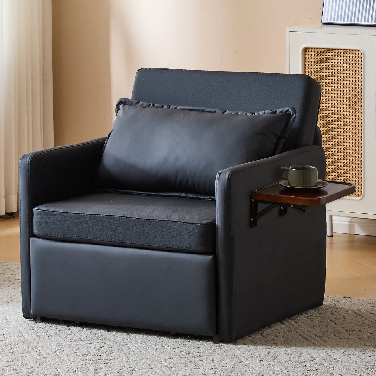 Adult Sleeper Chair Bed, 3-in-1 Convertible Sofa Chair Bed Pull-out Sofa Bed, Convenient Folding Tray Table With USB And Type-C Charging Ports For Living Room Cannot Be Sold On Temu