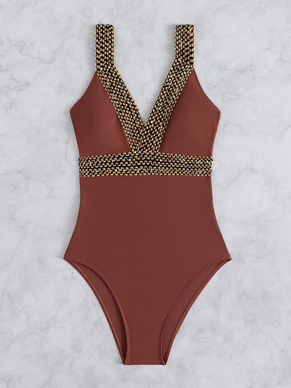 Women's Fashion Deep V Spaghetti Straps One-piece Swimsuit