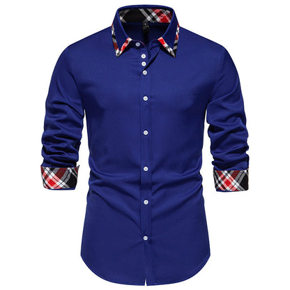 Men's Plaid Contrast Color Triangle Collar Long Sleeve Shirt