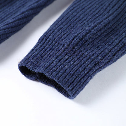 Dark Blue Irregular V-neck Fitted Waist Sweater Knitwear Autumn And Winter