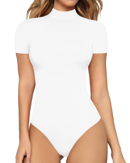 Sexy Solid Color Turtleneck Short Sleeve Rompers Tight