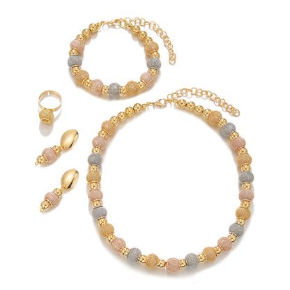 5Pcs Fashionable Metallic Beaded Necklaces Two Color Gold Bead Earrings Bracelets Suitable For Daily Wear Holiday Jewelry Gifts