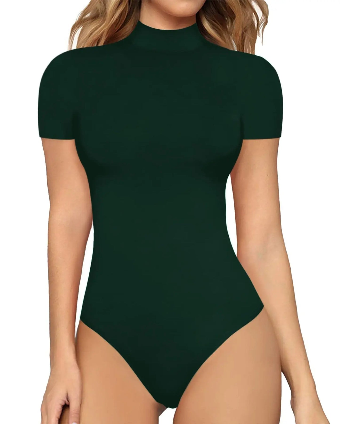 Sexy Solid Color Turtleneck Short Sleeve Rompers Tight - Ocean Vault