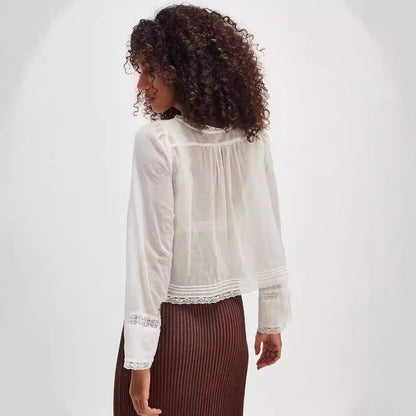 Lace U-shaped Lace Collar Long Sleeve Light Shirt